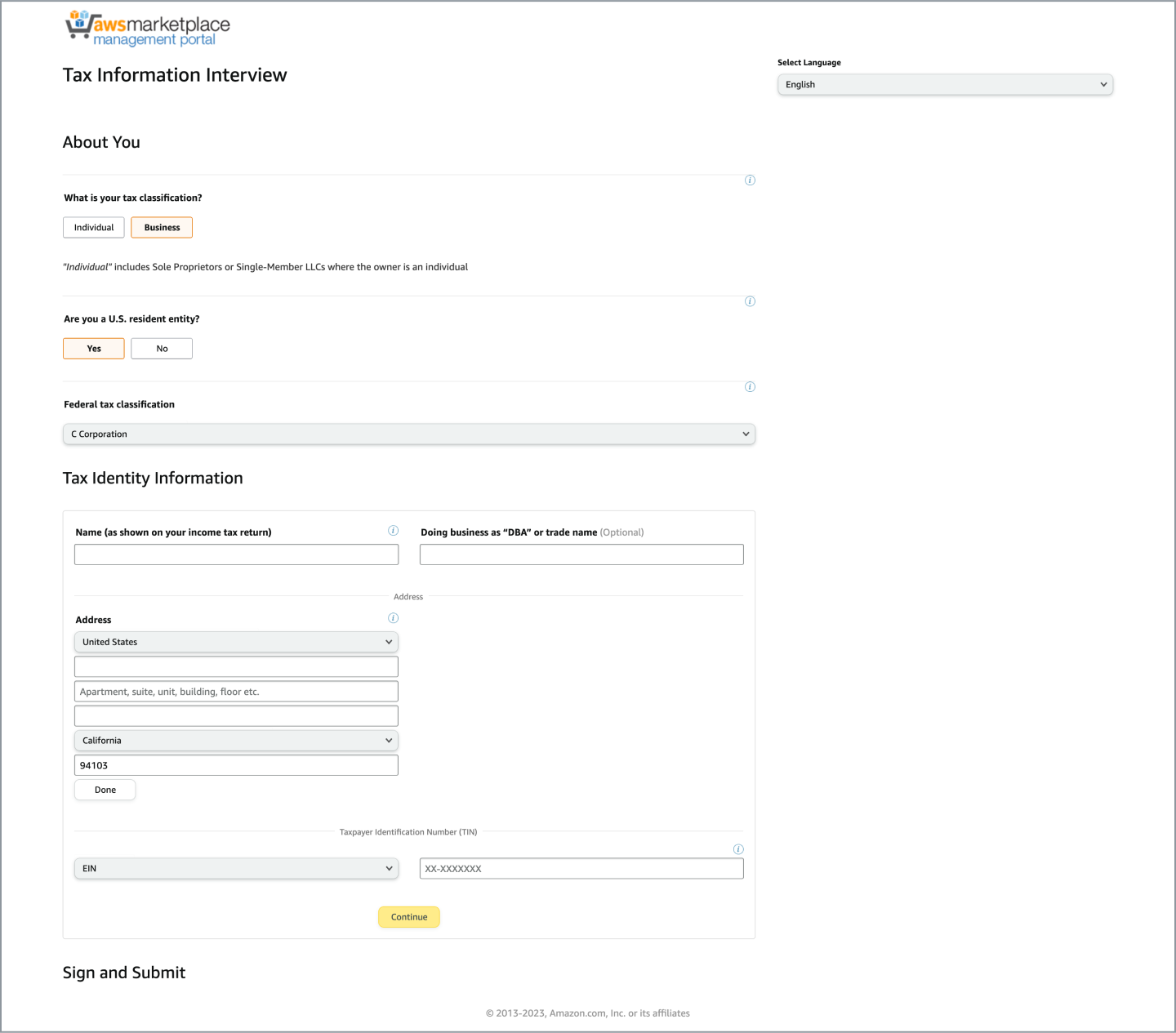 AWS Marketplace bank account / disbursement step