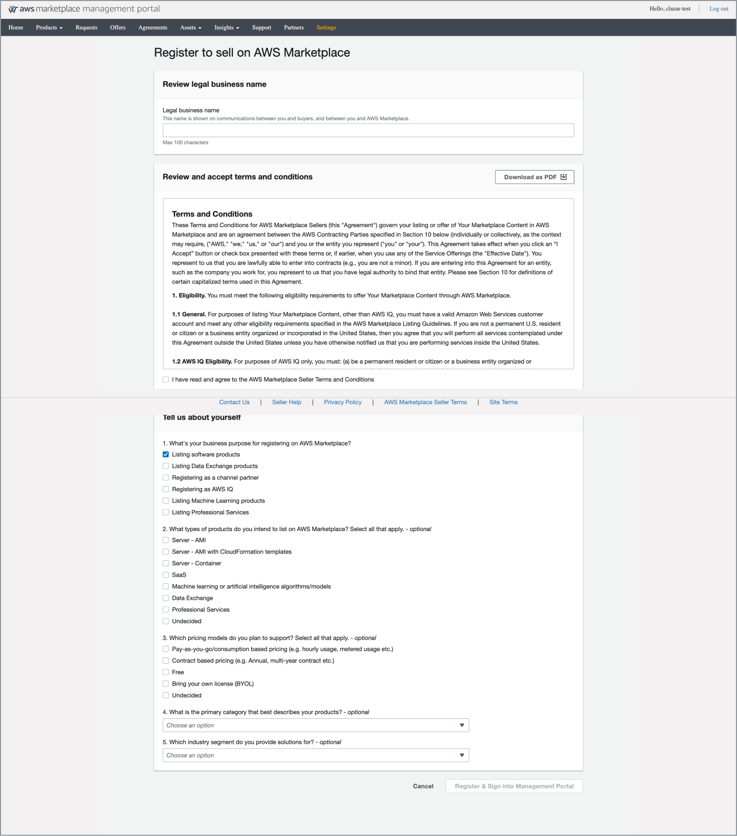 AWS Marketplace / Partner Central seller registration
