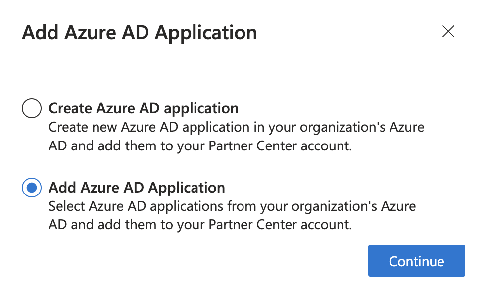 Partner Center — Add Azure AD Application