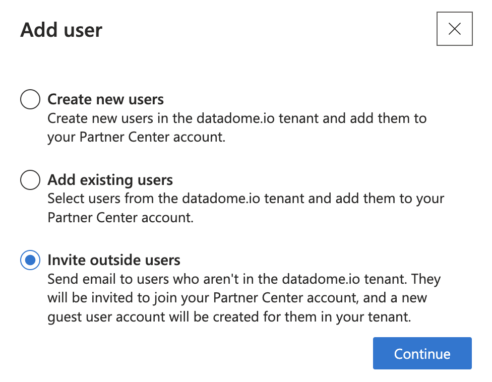 Partner Center — Add user